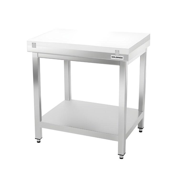 Table de travail en inox 600x600 mm avec plaque de découpe blanche PREMIUM - GOLDINOX - gris inox 3701770843749_0
