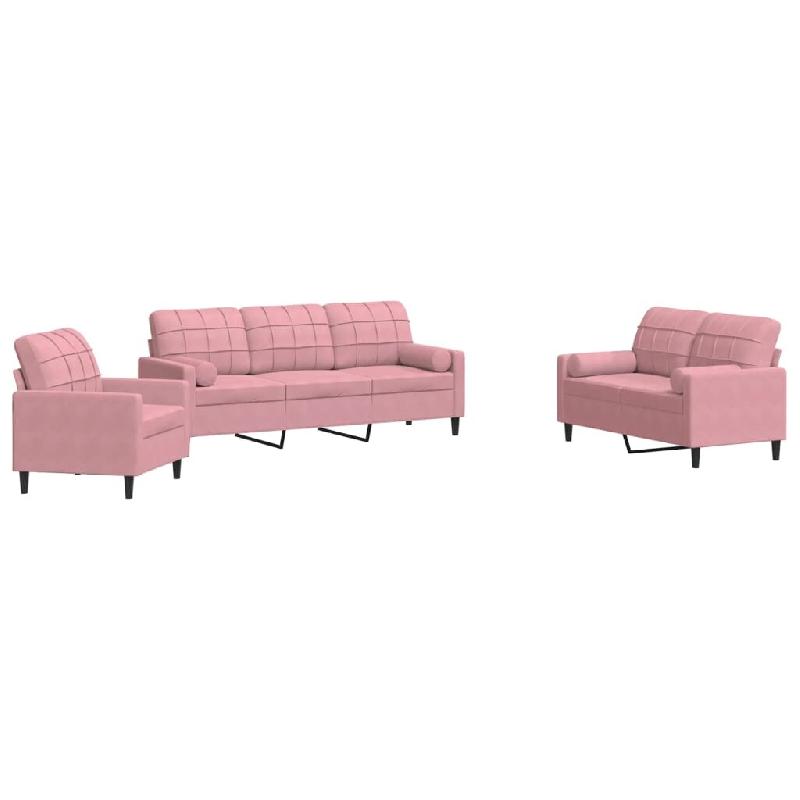 VidaXL Ensemble de canapés 3pcs et coussins et traversins rose velours Modèle Bastian - 3278374_0