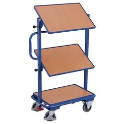 Chariot desserte à 3 plateaux bois inclinables - capacité 200 kg - étagères mélaminé décor hêtre_0
