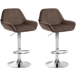 CLP Ensemble de 2 tabourets de bar Braga en velours Marron/Métal chromé - marron textile 323648_0