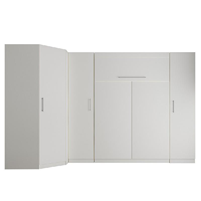 COMPOSITION ARMOIRE LIT ESCAMOTABLE ANGLE LUTECIA BLANC MAT 350 X 100 CM COUCHAGE 140*190 CM_0