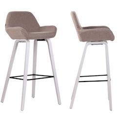 Décoshop26 - Lot de 2 tabourets de bar en tissu taupe pieds en bois de chêne blanc design original robuste et confortable 10_0000414 - blanc 3000776_0