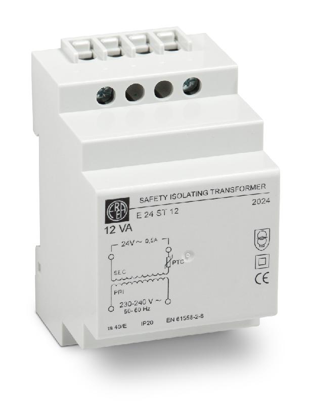 E 24ST12 - Transformateur monophasé de sécurité - 12VA, 24V AC, IP20, normes EN 61558-2-6_0