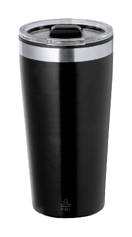 Mug Thermos - gobelet isotherme à double paroi en acier inoxydable recyclé - 600 ml - couleur noire_0