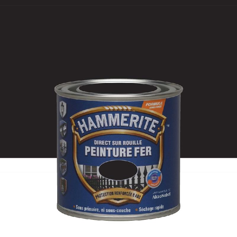 Peinture fer extérieur direct sur rouille HAMMERITE - Noir martelé - 0.25 L - Protection et décoration des métaux ferreux_0