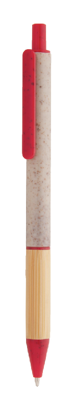 Stylo bille écologique en paille de blé - grip en bambou - encre bleue - couleur rouge_0