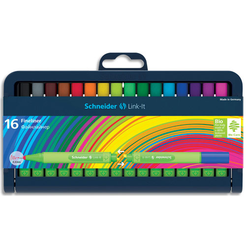 STYLOS SCHNEIDERS FINELINER LINK-IT - POINTE NYLON 0,4MM - COLORIS ASSORTIS - ETUI DE 16