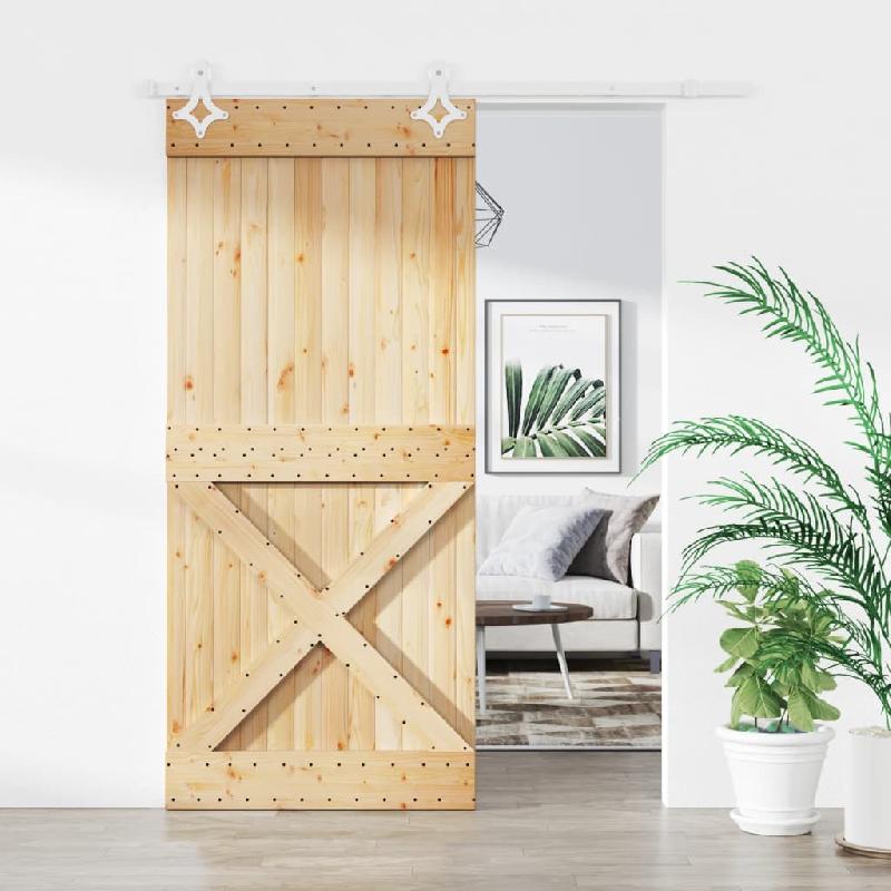 Vidaxl porte coulissante et kit de quincaillerie 90x210 cm pin massif 3203172_0