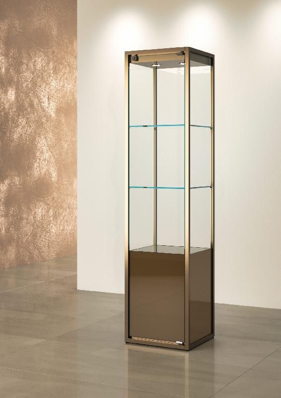 Vitrine colonne bronze anodique avec rangement occulté - STM45VR-BR - L 45 P 45 H 190 cm - verre trempé, LED 4000°K_0