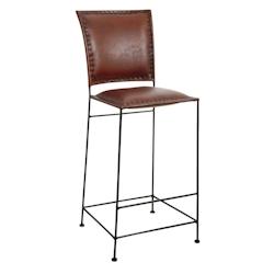 Aubry Gaspard - Tabouret de bar en cuir de chèvre et métal - 42 x 59 x 100 # H siège 75 - métal NTB1610C_0