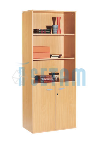 BIBLIOTHÈQUE BUREAU COLORIS HÊTRE 2 PORTES BASSES 4 TABLETTES