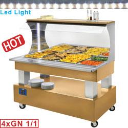Buffet chauffant mural - bain-marie 4x GN1/1-150 - bois chêne clair - ABM/4N-D1_0