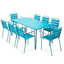 Oviala Business Ensemble table de terrasse et 8 fauteuils en métal bleu - Oviala - bleu acier 103637_0