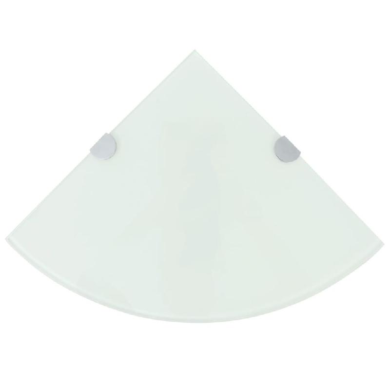 Étagère d'angle murale design - Verre trempé blanc 35 x 35 cm - Supports chromés - Réf. 2702224/2_0