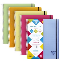 PROACTIV'BOOK LINICOLOR FRESH CAHIER RELIURE INTÉGRALE A4+ 160 PAGES DÉTACHABLES PERFORÉ 4 TROUS GRANDS CARREAUX + CADRE EN-TÊTE + 1 POCHETTE TRIEUR COUVERTURE PLASTIQUE POLYPROPYÈNE RAINURÉ COULEUR ALÉATOIRE - ASSORTIS - LOT DE 5