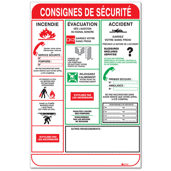 TALIAPLAST CONSIGNES DE SÉCURITÉ INCENDIE EVACUATION ACCIDENT : 620001