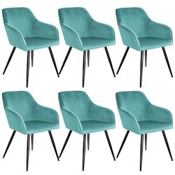 Tectake 6 Chaises MARILYN Design en Velours Style Scandinave - turquoise/noir -404056 - bleu plastique 404056_0