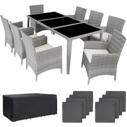 Tectake Salon de jardin Menorca 8 places avec 2 sets de housses + housse de protection - gris clair -403752 - gris aluminium 403752_0