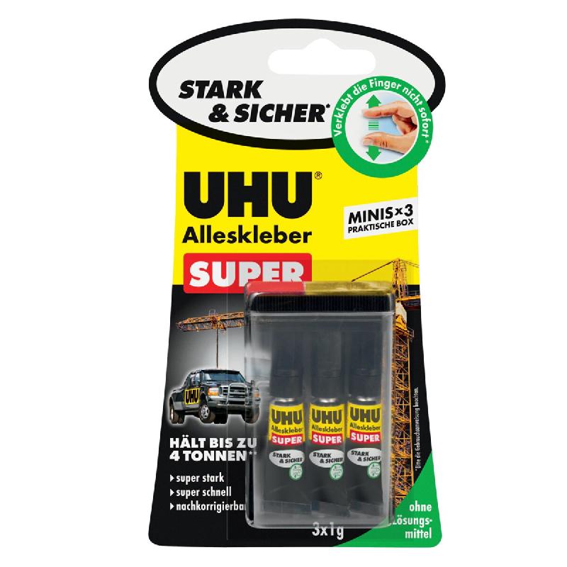 UHU Blister de 3 tubes de colle instantanée SUPER Minis, 3 x 1g - 3-44305_0