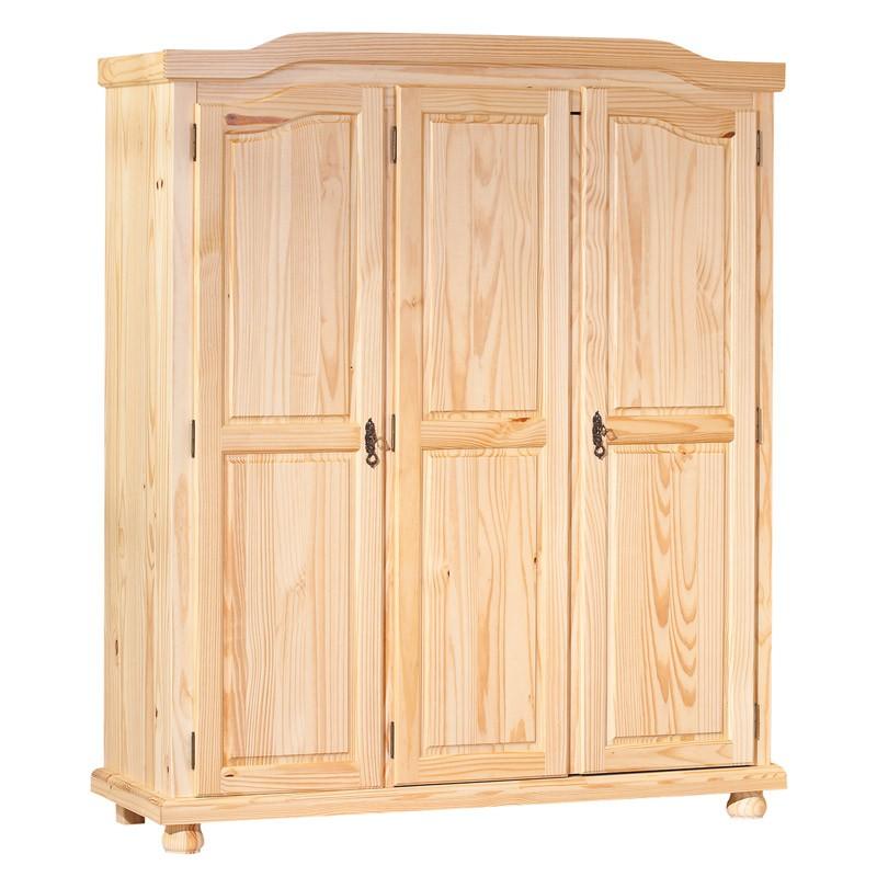 Armoire 3 portes en bois Cardaillac 150 cm naturel - Paris Prix, pin massif avec étagères et penderie_0