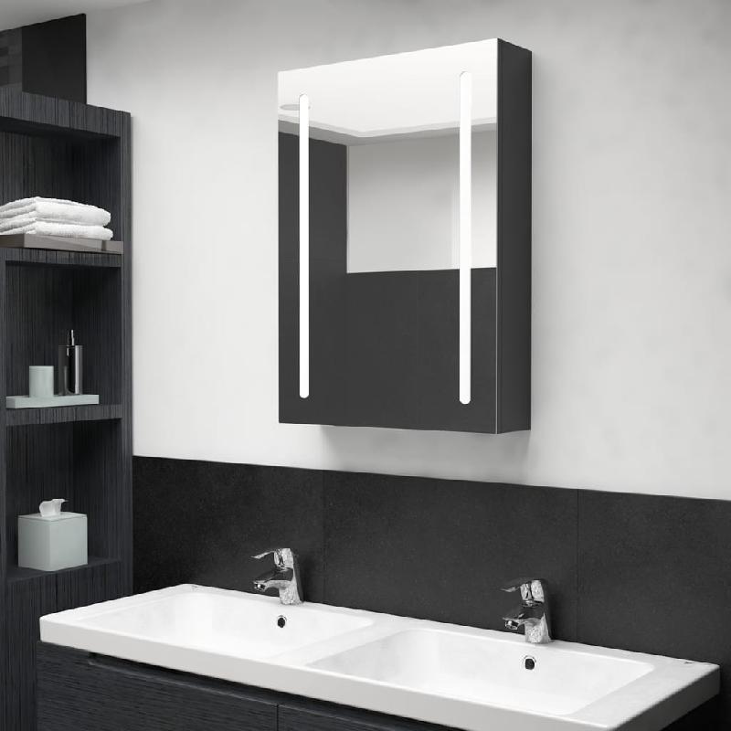Armoire de salle de bain à miroir LED - Noir brillant 50x13x70 cm - 3 étagères - Réf. 02_0006614_0