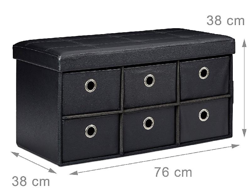 Banquette banc coffre de rangement avec tiroirs - 76 cm - noir - 6 compartiments amovibles - charge 300 kg - modèle 3013003_0