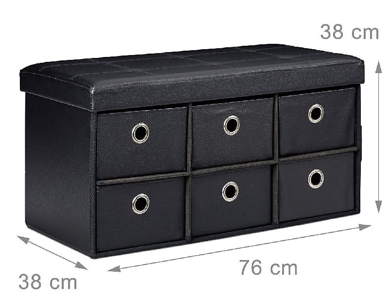 BANQUETTE BANC COFFRE DE RANGEMENT AVC TIROIRS 76 CM NOIR 3013003_0