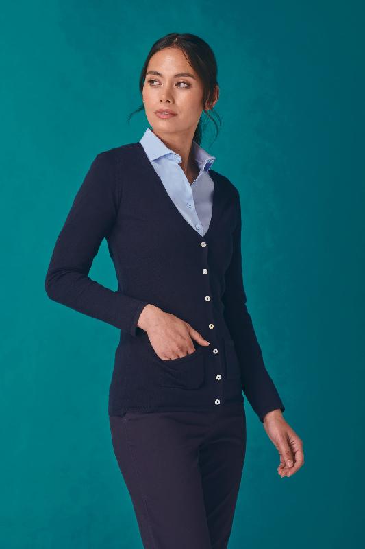 Cardigan femme Henbury - Réf: H723 - 50% coton / 50% acrylique - Col V à 7 boutons effet nacré_0