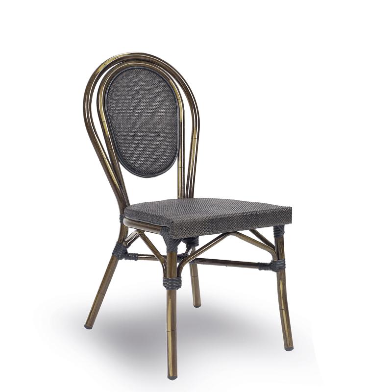 Chaise de terrasse BOULEVARD - textilène noir - structure aluminium peint noyer, empilable et légère_0