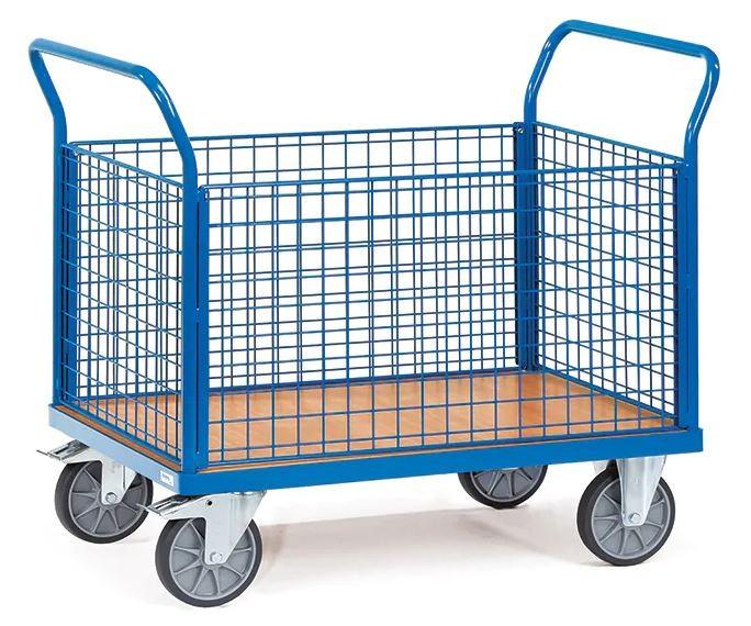 Chariot avec ridelle modulable - Charge maxi 500kg - Plateau en mélaminé effet hêtre - Hauteur chargement 228mm - 970x509x958mm - Fabrication allemande_0