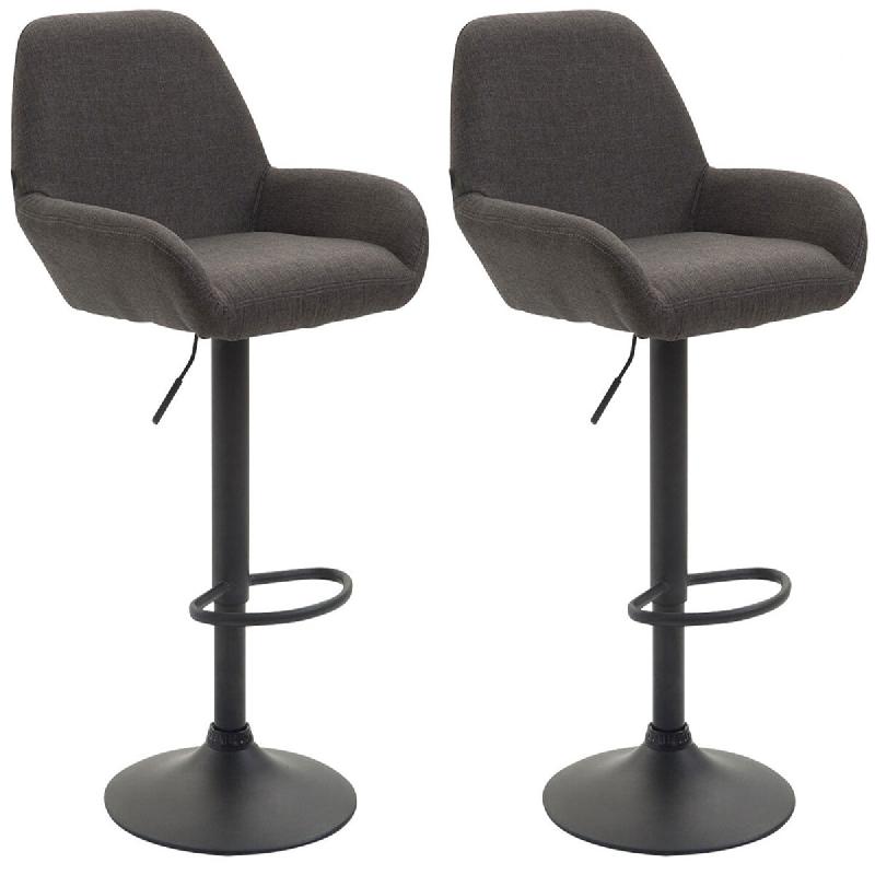 Décoshop26 - Lot de 2 tabourets de bar moderne et confortable en tissu gris foncé pieds trompette en métal noir TDB10227 - gris 3000891369603_0