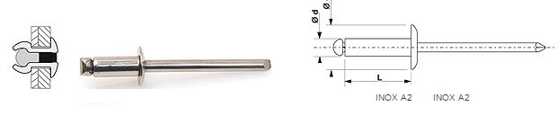 DEGOMETAL - 100 rivets aveugles standards Inox A2/Inox A2 - Tête ronde standard 4.8x8 - Réf : 105 148 081_0
