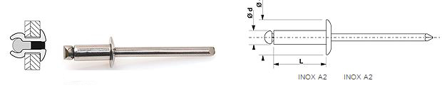 DEGOMETAL - 100 RIVETS AVEUGLES STANDARDS INOX A2/INOX A2 TÊTE RONDE STANDARD 4.8X8 - 105 148 081_0