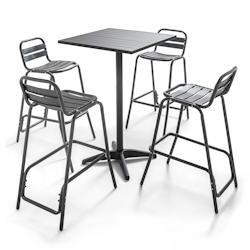 Oviala Business Table de jardin mange-debout et 4 chaises en aluminium gris - gris aluminium 105074_0
