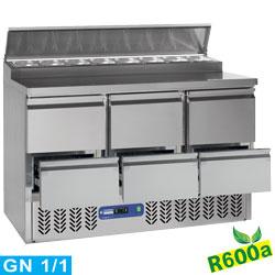 Pack saladette : table de préparation 3 portes avec 6 tiroirs gaz r600a compact line - SALP3/R6_3XGC1/2/R6_0