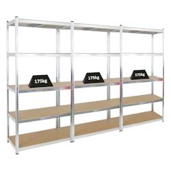 PROREGAL Mega Deal 3x étagère robuste GIANT RAGNAR | HxLxP 200x100x50cm | Charge du compartiment 175kg | Galvanisé | Étagère de garage - argenté_0