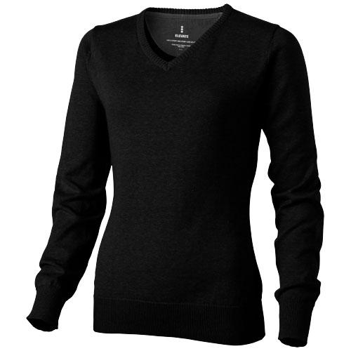 Pullover col V Spruce femme - coupe ajustée, coudières contrastées, maille plate 60% coton 40% polyester_0
