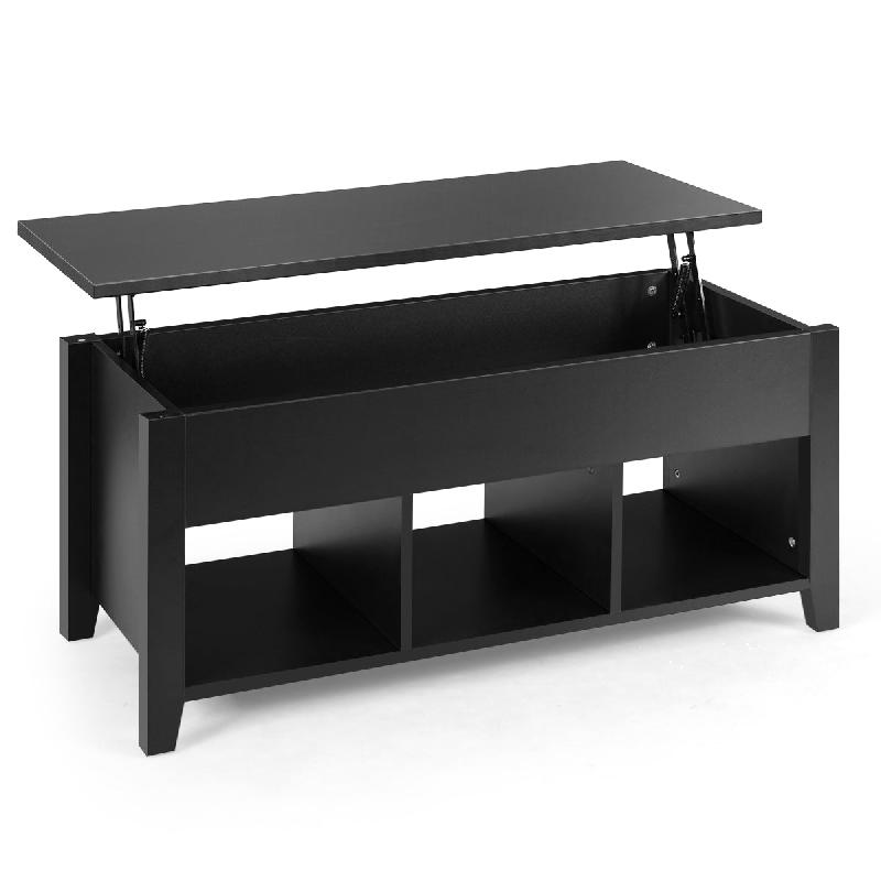 Table basse design contemporain noir - plateau relevable 104,5 x 49,5 x 48,5 cm avec trois compartiments de rangement - réf. 20_0005965_0