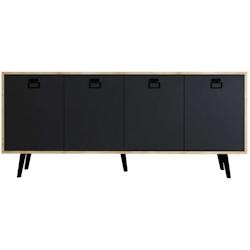 Buffet 4 portes en aggloméré Mirza Modern anthracite et chêne Hanah Home - 8684284023812_0