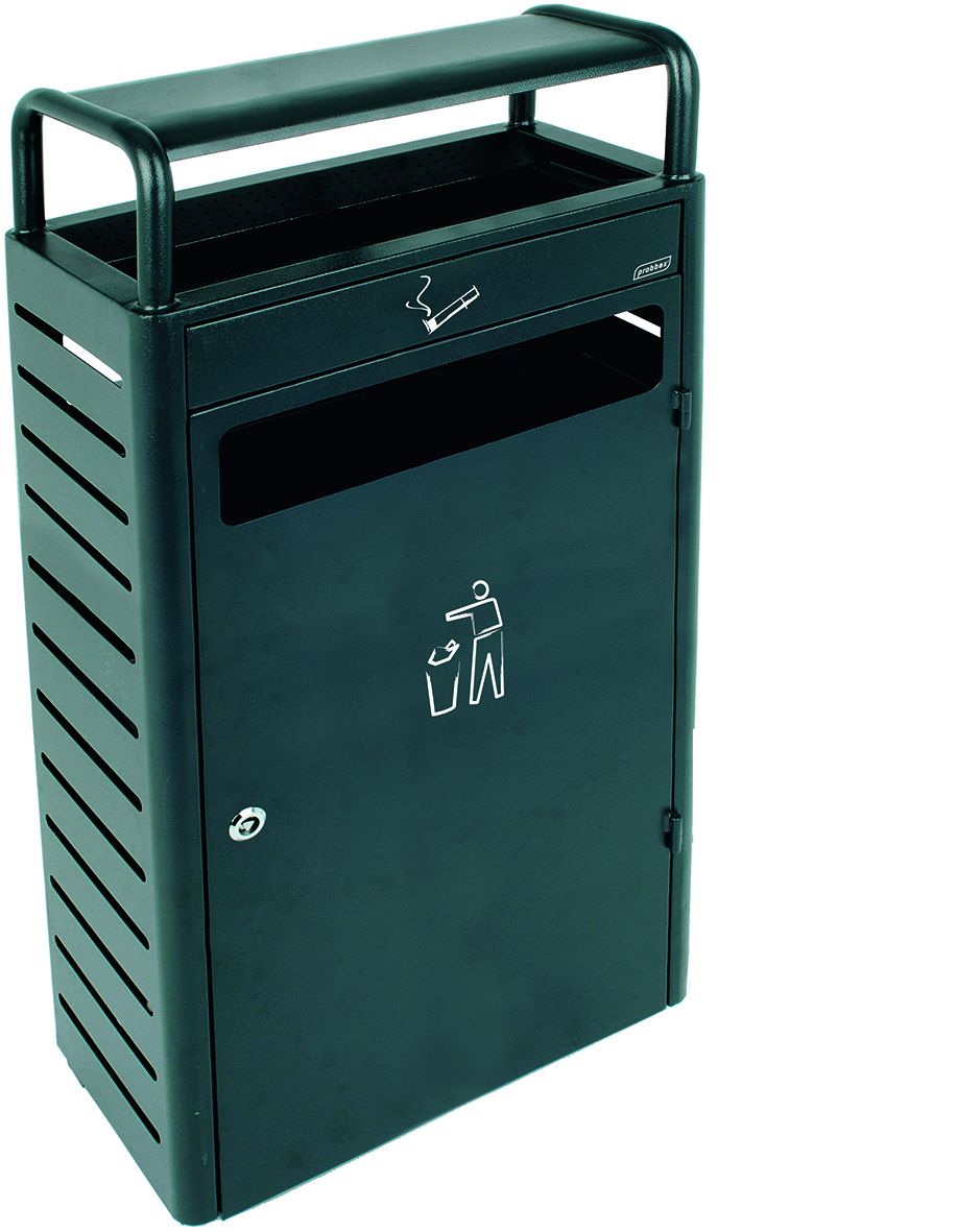 Conteneur poubelle 43L - Cendrier 5.9L - Acier galvanisé époxy anthracite - Probbax®_0