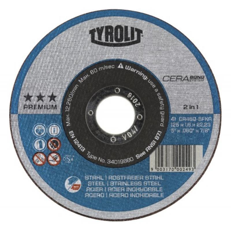 Disque à tronçonner armé cerabond moyeu plat gamme technique prémium pour l'acier/inox, 125 x 1,6 x 22,23 mm_0