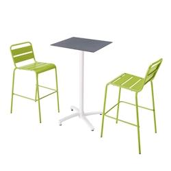 Oviala Business Ensemble table haute stratifié ardoise gris et 2 chaises hautes vert - vert métal 110603_0