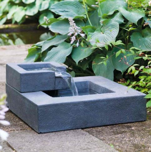 Fontaine en cascade carrée extérieure - 2 étages - 60cm x 60cm x haut. 25cm - Design effet pierre_0