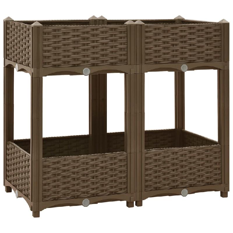 Jardinière lit surélevé - 80 x 40 x 71 cm - Polypropylène marron avec 2 étagères - 02_0000949_0