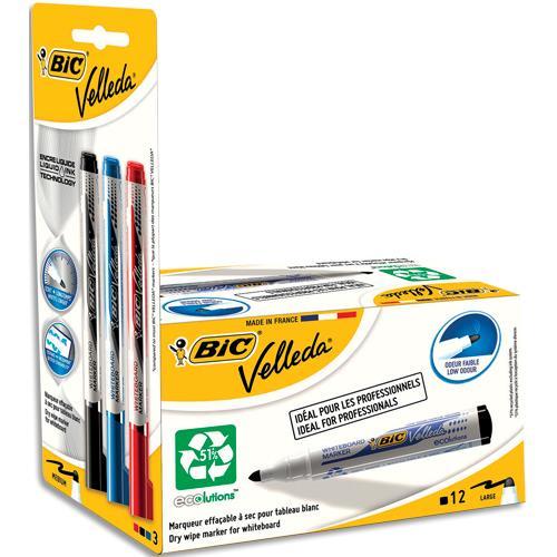 MARQUEURS VELLEDA 1701 BIC - BLEU - PACK DE 12 + VELLEDA LIQUID'ENCRE FUN BIC - BLISTER DE 3