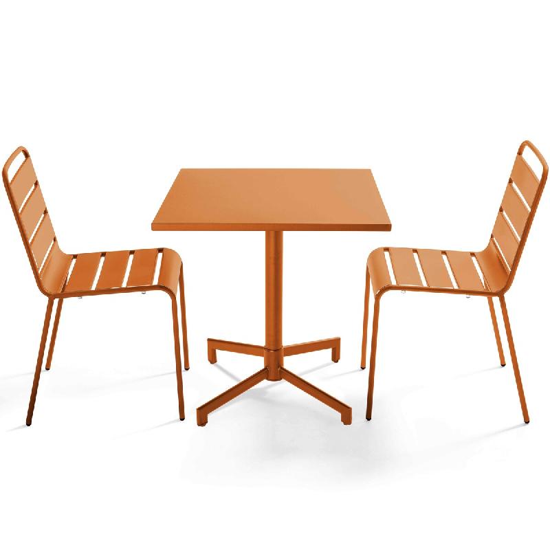 Oviala Business Ensemble table 70 cm et 2 chaises de jardin en métal caramel - marron acier 114663_0