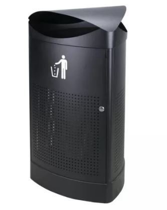 Poubelle d'extérieur Triangle 60 L - Cadre en acier thermo laqué noir - Toit galbé - Style contemporain_0