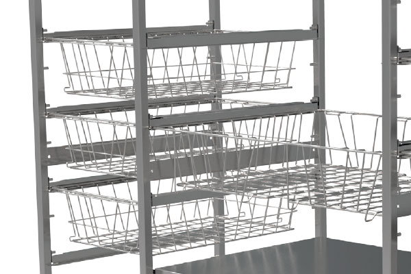 Rayonnage pour instruments et équipements stériles - système modulaire FamoStorage en acier inoxydable, 1200 kg par section_0