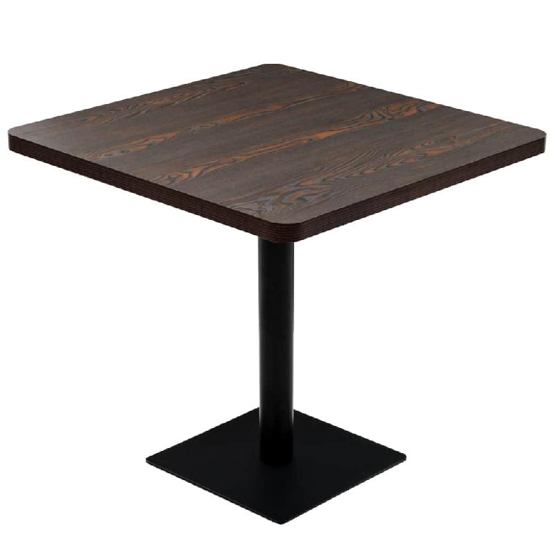 TABLE HAUTE MANGE DEBOUT BAR BISTROT MDF ET ACIER CARRÉ 80 X 80 CM FRÊNE FONCÉ MARRON 0902107_0