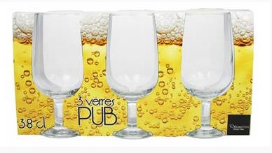 Verres de table - Set de 3 verres à bière pub 38cl - Référence 1618050 - Marque Reception_0